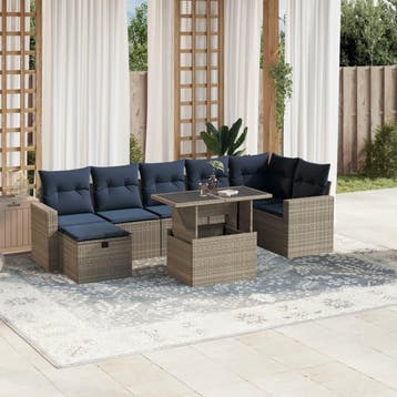 vidaXL 8-delige tuinbankset met kussens, grijs polyrotan, Verzenden, Nieuw
