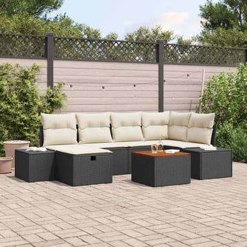 vidaXL Tuinbankenset 7 st Zwart Poly riet, Tuin en Terras, Tuinsets en Loungesets, Verzenden, Nieuw, 7 zitplaatsen