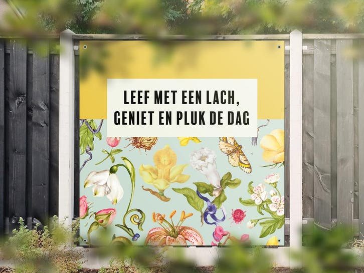 NR 1435: Tuinposter pluk de dag 180x180cm, Tuin en Terras, Tuinwanddecoratie, Nieuw