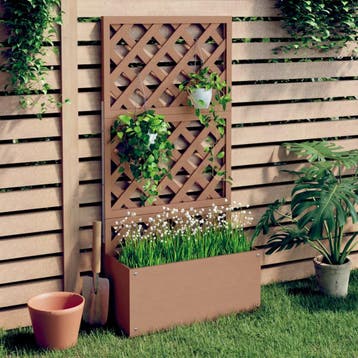 vidaXL Plantenbak met latwerk 65x33x135 cm HKC bruin, Verzenden, Nieuw, 60 tot 100 cm, 60 cm of meer