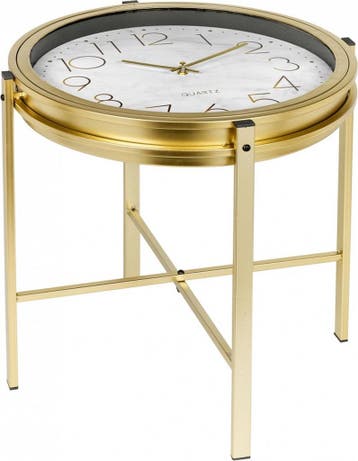 Bijzettafel Salontafel rond 42 cm met klok goudkleurig, Verzenden, Nieuw