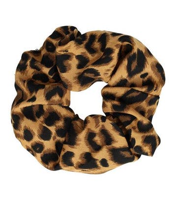 Haarelastiek Scrunchie – Panterprint – Gladde Stof – Zwart, Nieuw