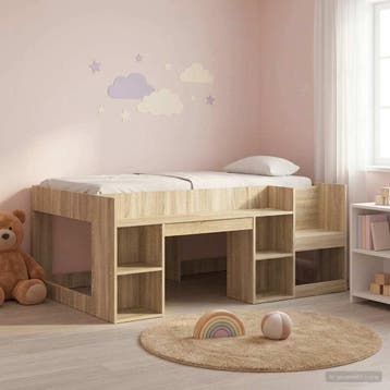 vidaXL Jeugd bedframe met opbergruimte Sonoma Eiken 80 x 160, Huis en Inrichting, Slaapkamer | Bedden, Verzenden, Nieuw, Bruin