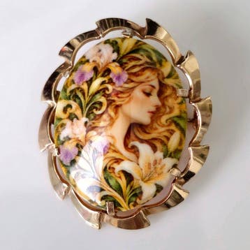 Zonder minimumprijs - Broche - 9 kt. Geel goud, Jugendstil