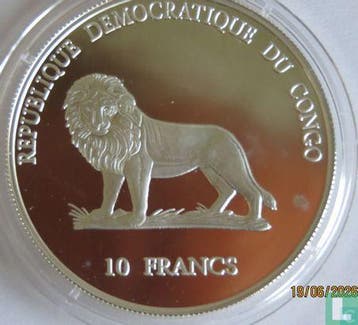Congo-Kinshasa 10 francs 2000 (PROOF) Sunbird nectarinia..., Verzenden, Overige landen, Losse munt, Goud