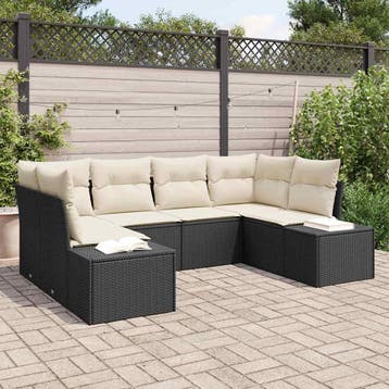 vidaXL Tuin Sofa Set met kussen 6 pcs Zwart poly rattan, Verzenden, Nieuw, Rotan, 6 zitplaatsen