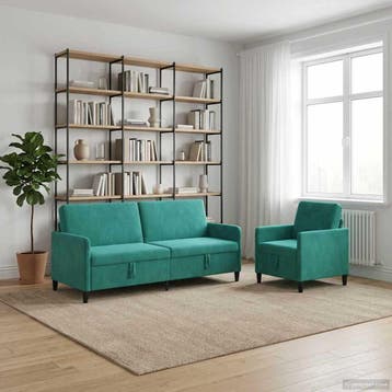 vidaXL Bankenset met opbergruimte 2 st Turquoise Polyester, Huis en Inrichting, Banken | Bankstellen, Verzenden, Nieuw, Kunststof
