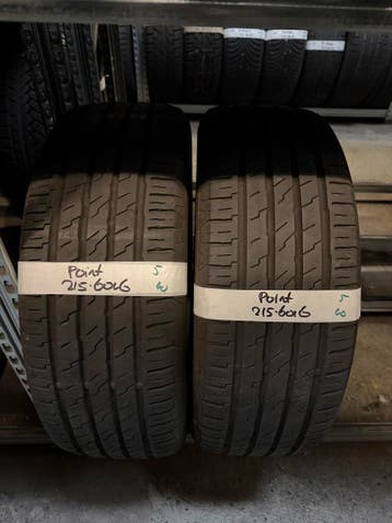 215-60-16 Point Zomerbanden 5mm Incl Montage 215 60 16, Auto-onderdelen, Ophalen, 16 inch, Band(en), Personenwagen