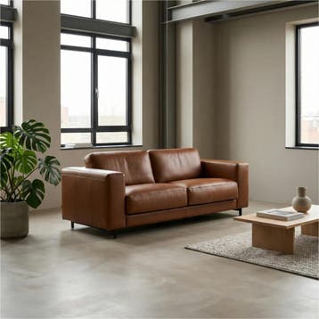 Leren bank Clear - 3 zits - Elegance Cognac (cognac) -, Bohemian, Eigentijds, Modern, Retro, Vintage, Nieuw, Ophalen of Verzenden