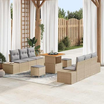 vidaXL Tuinbankenset 9 st 8-Aantal zitplaatsen Beige Poly, Tuin en Terras, Verzenden, Nieuw, Meer dan 8 zitplaatsen