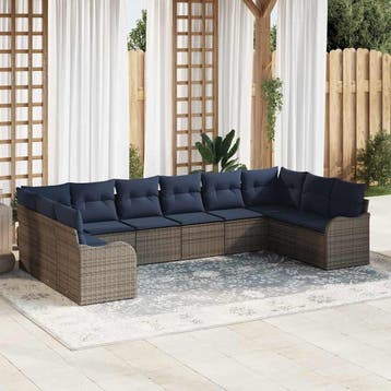 vidaXL Bankstel 10 st Grijs Polyester, Verzenden, Nieuw, Rotan, Meer dan 8 zitplaatsen