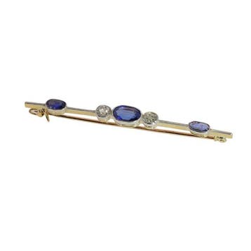 Broche - 18 karaat Geel goud - 1.10ct. tw. Saffier - Diamant