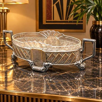 Jardinière - zilveren metaal, Glas