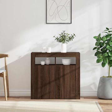 vidaXL Dressoir met LED-verlichting 80x35x75 cm bruin eiken, Verzenden, Nieuw, Overige houtsoorten, Minder dan 50 cm