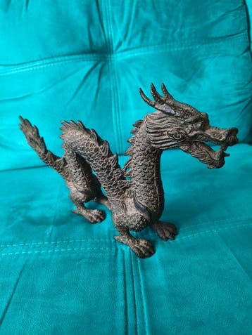 Beeld, bronzen chinese draak massief 1780 gr - 29 cm - Brons