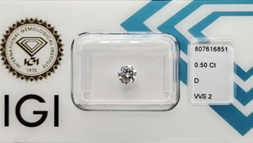 1 pcs Diamant (Natuurlijk) - 0.50 ct - Rond - D (kleurloos), Nieuw