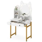 LIVSK Kaptafel met Verlichte Spiegel - 3 Open Planken - 2 La, Huis en Inrichting, Tafels | Salontafels, Verzenden, Nieuw