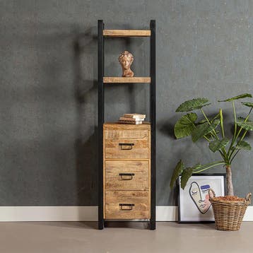 Boekenkast Mangohout Britt Smal Met Lades, Verzenden, Nieuw, Overige houtsoorten, Industriële meubels