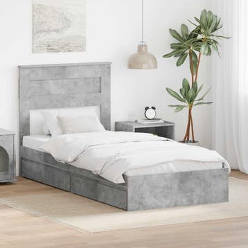 vidaXL Opslag bed met lade Beton Grijs 90 x 190 cm Bewerkt, Eenpersoons, Verzenden, Nieuw, Grijs