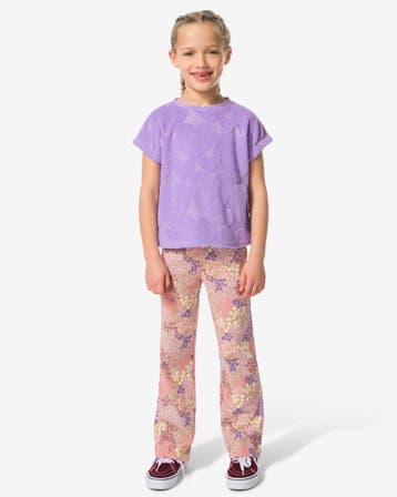 HEMA Kinderleggings flared fit rib bloemen - 2 stuks paars, Verzenden, Nieuw
