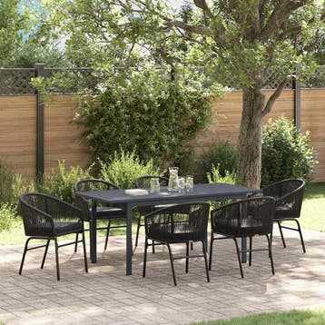 vidaXL Tuin eettafelset 7 st Zwart poly rattan, Verzenden, Nieuw, Rotan, 7 zitplaatsen