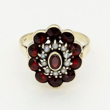 Ring - 14 karaat Geel goud - Granaat - Zaadparel, Nieuw