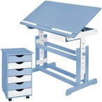 Bureau in hoogte verstelbaar en verrijdbare ladekast - blauw, Verzenden, Nieuw