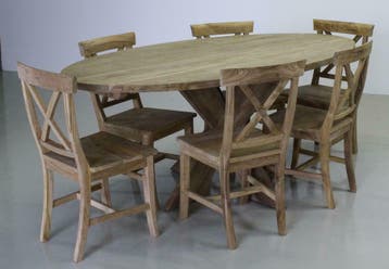 Teak eettafel ovaal met kruispoot, alle maten op voorraad, Huis en Inrichting, Tafels | Eettafels, Teakhout, Vijf personen of meer