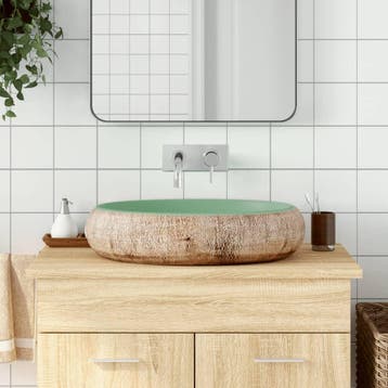 vidaXL Opzetwasbak ovaal 59x40x15 cm keramiek groen en bruin, Doe-het-zelf en Verbouw, Sanitair, Verzenden, Nieuw