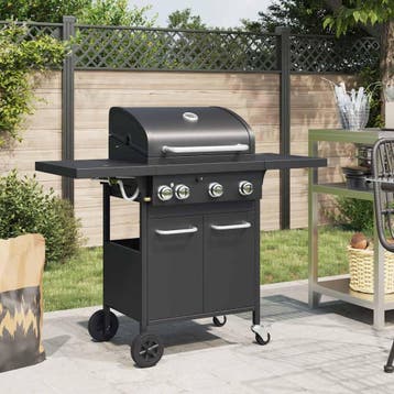 vidaXL Gasbarbecue met 4 branders gepoedercoat staal zwart, Verzenden, Nieuw