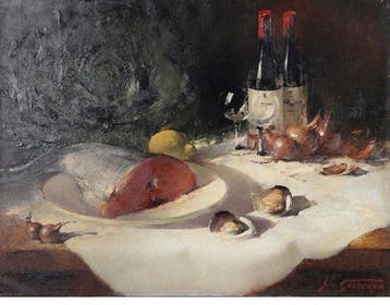 Simon Van Gelderen (d.1986) - Still Life cabbage , Fish ,
