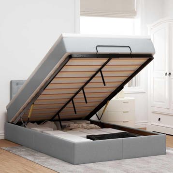 vidaXL Bed met matras 120x200 cm stof lichtgrijs, Verzenden, Nieuw, Twijfelaar, 120 cm