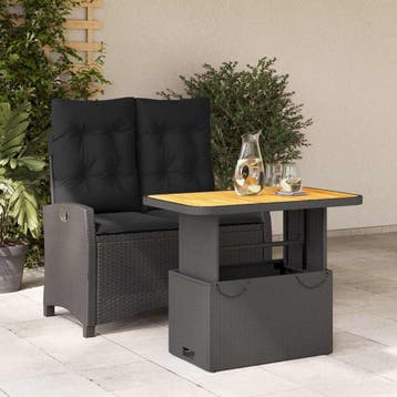 vidaXL 2-delige Tuinset met kussens poly rattan zwart, Verzenden, Nieuw, 2 zitplaatsen, Tuinset