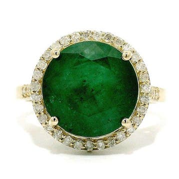 Ring - 14 karaat Geel goud - 5.22ct. tw. Smaragd - Diamant, Nieuw