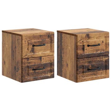 vidaXL Wandbeugel Bedkast met lade 2 pcs Oud hout 34,5 x 33, Huis en Inrichting, Slaapkamer | Nachtkastjes, Minder dan 45 cm, Verzenden