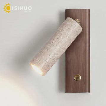 Wabi-Sabi Wandlamp Natuurlijk Geel Travertin Steen met Houte, Verzenden, Nieuw