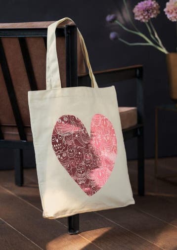 Grote katoenen tas Uilenhart – beige shopper met roze hart, Verzenden, Nieuw