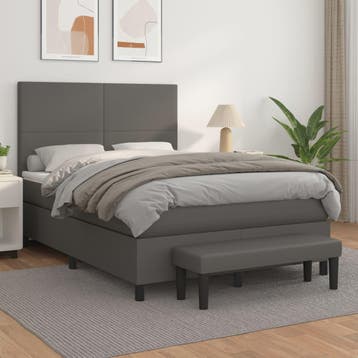 vidaXL Boxspring met matras kunstleer grijs 140x200 cm, Overige materialen, Verzenden, 140 cm, 200 cm