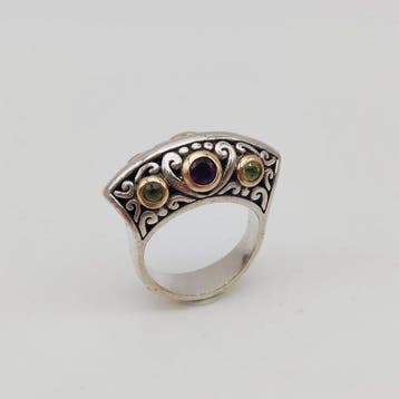 Zonder minimumprijs - Ring - 14 karaat Zilver, Geel goud -, Nieuw