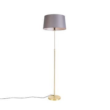 Vloerlamp goud/messing met linnen kap grijs 45 cm - Parte, Verzenden, Nieuw, Modern