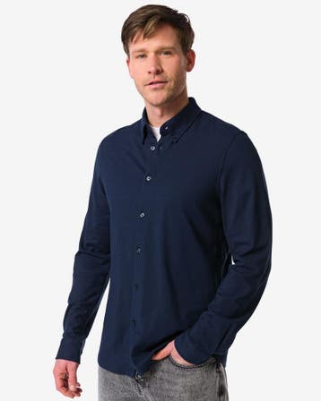 HEMA Herenoverhemd Billy piqué donkerblauw, Verzenden, Nieuw