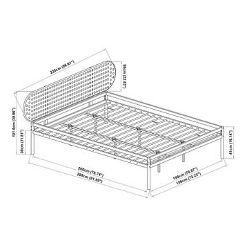 Metalen bed Linköping 180x200 cm zwart en rotan look [en.cas, Verzenden, Nieuw