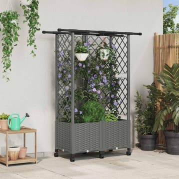 vidaXL Verhoogd Bed met Trellis en Dak Lichtgrijs 124 x 40 x, Tuin en Terras, Bloembakken en Plantenbakken, Verzenden, Nieuw, Minder dan 60 cm