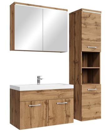 Badkamermeubel Set Paso 80 x 40 cm Eiken Badmeubel, Verzenden, Nieuw, Wastafelkast