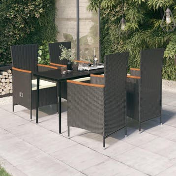 vidaXL 5-delige Tuinset met kussens zwart, Tuin en Terras, Verzenden, Nieuw, 4 zitplaatsen, Tuinset