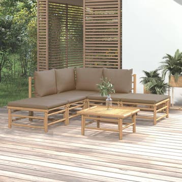 vidaXL 6-delige Loungeset met kussens bamboe taupe, Verzenden, Nieuw, Hout, Loungeset