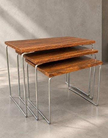 Brabantia, Van Elderen - Set bijzettafels (3) - Hout, Metaal