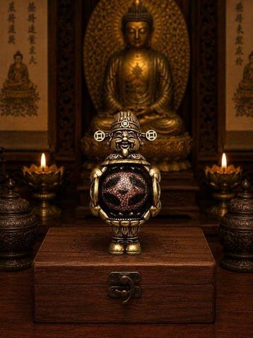 Tibetaans amulet met draaiende Dzi-kraal - Meditatie -