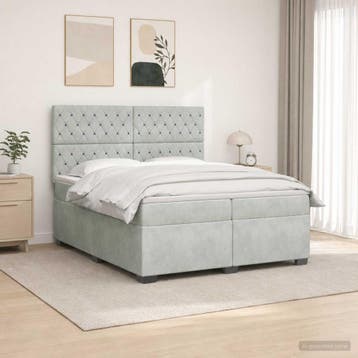 vidaXL Boxspringbed met matras Lichtgrijs 200 x 200 cm, Verzenden, Nieuw, Tweepersoons, Stof