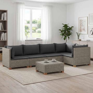 vidaXL 6 st Rieten Loungeset met Kussens GENDT Natuurlijk, 6 zitplaatsen, Nieuw, Loungeset, Verzenden